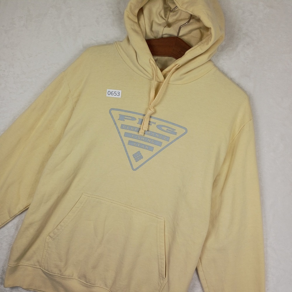 Columbia PFG Hoodie Mens Large Yellow Graphic Logo Fleece Fishing Gorpcore PFG